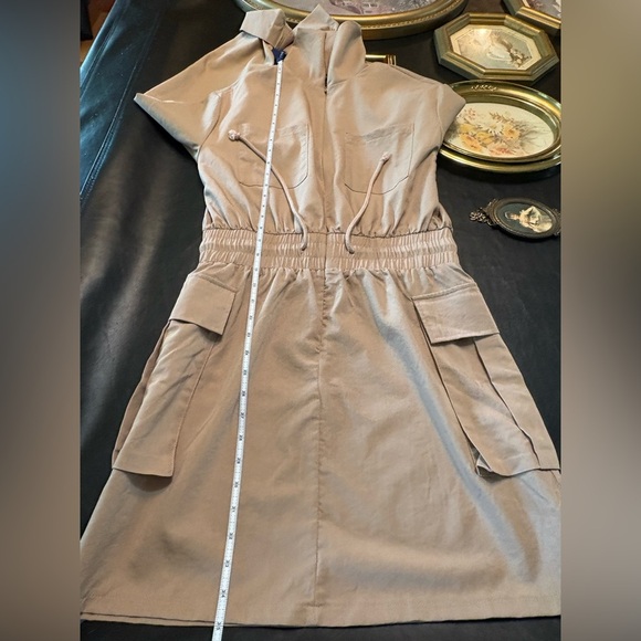 LuLu’s Versatile Energy Khaki Mock Neck Long Sleeve Utility Mini Dress M NWT - Picture 12 of 16